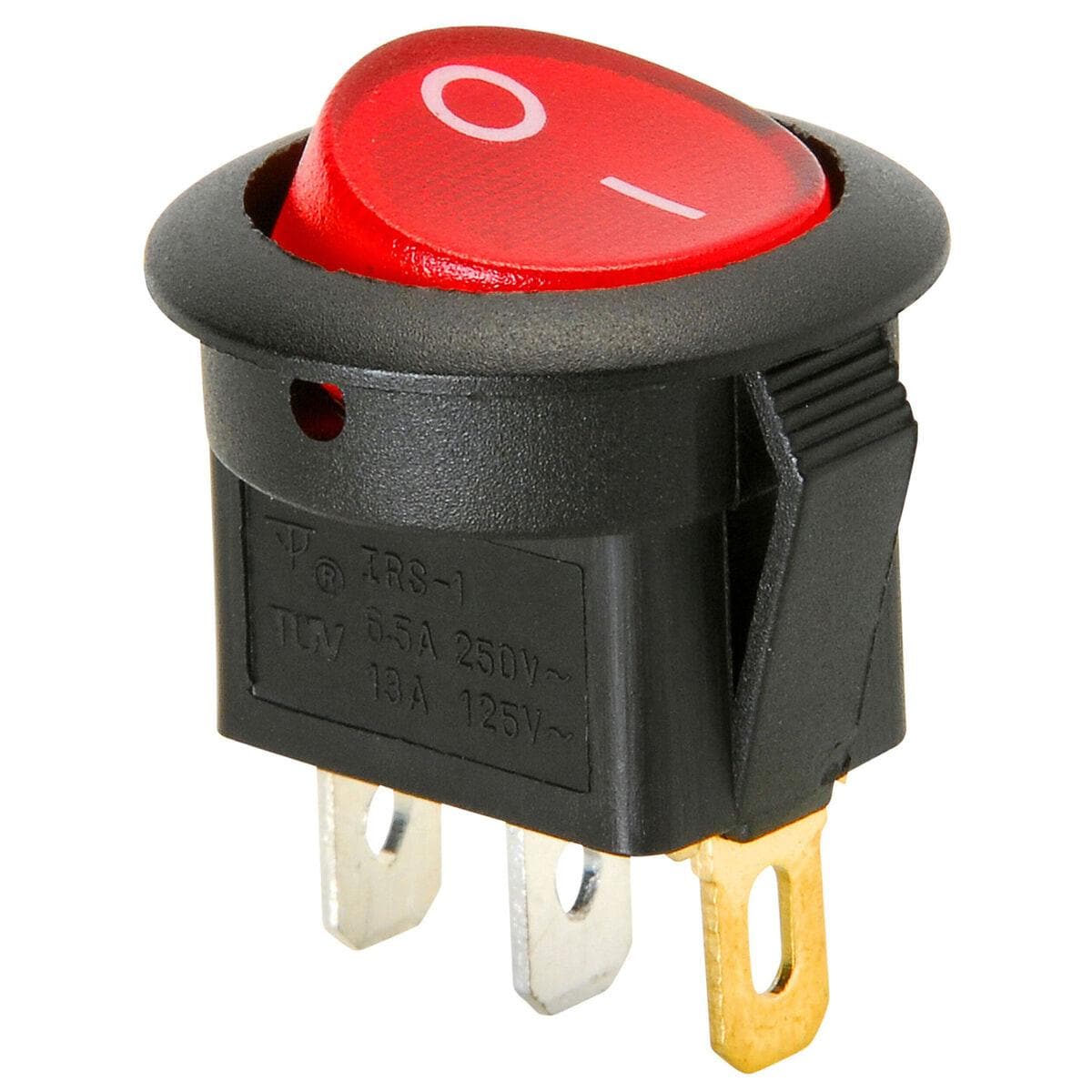 Spst Round Rocker Switch With Red Illumination 13a 125vac 